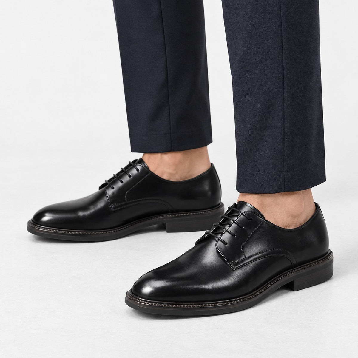 Leather plain toe derby shoes