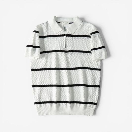 Leo striped zip polo shirt