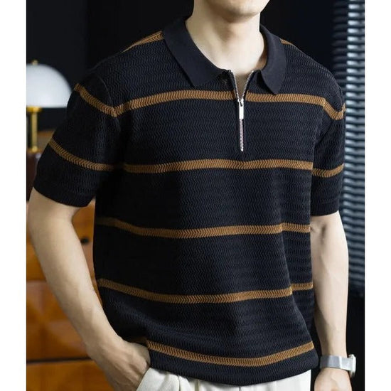 Leo striped zip polo shirt