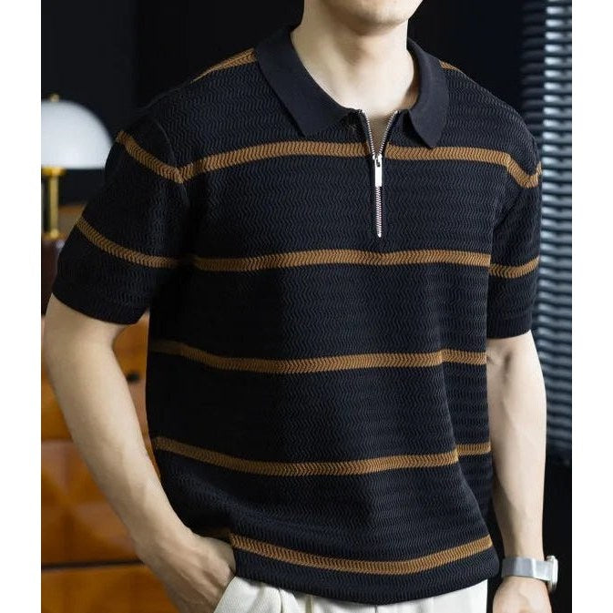 Leo striped zip polo shirt