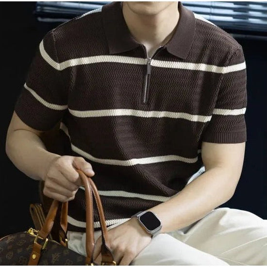 Leo striped zip polo shirt