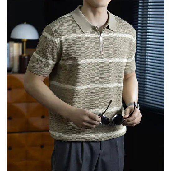 Leo striped zip polo shirt