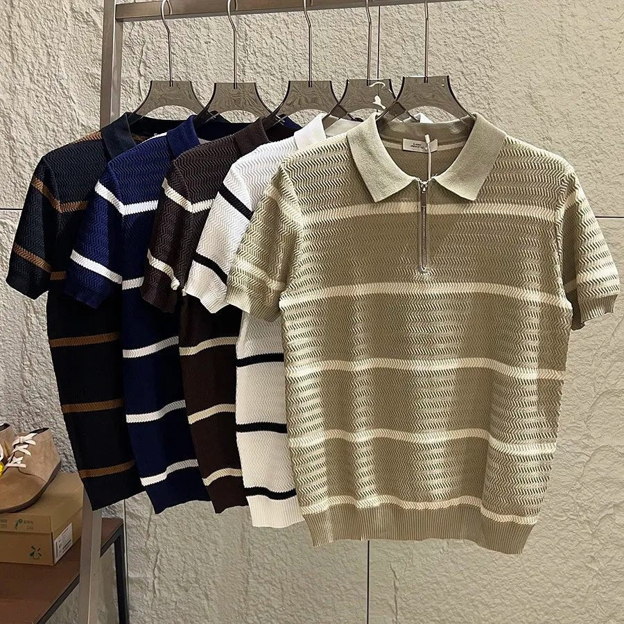 Leo striped zip polo shirt