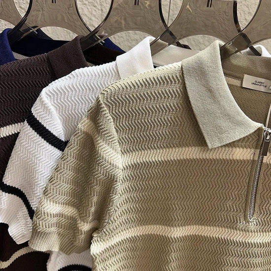 Leo striped zip polo shirt