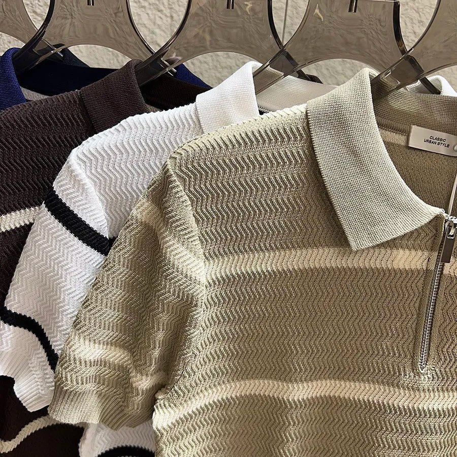 Leo striped zip polo shirt