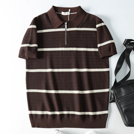 Leo striped zip polo shirt