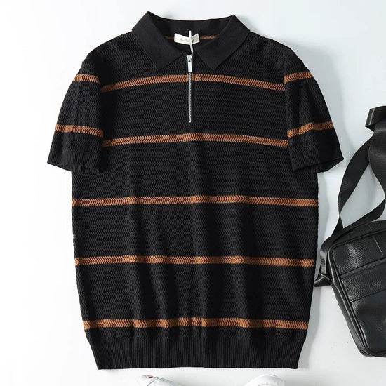 Leo striped zip polo shirt