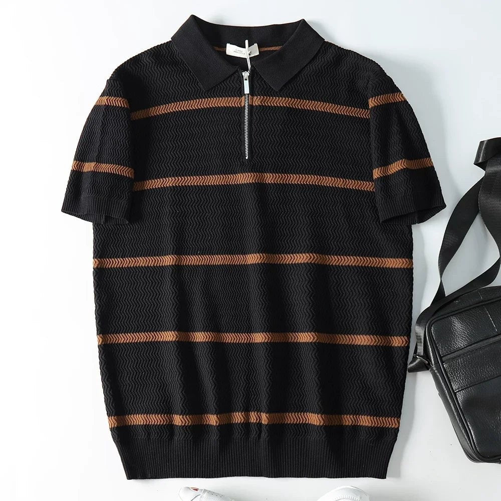 Leo striped zip polo shirt