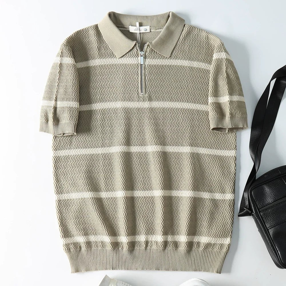 Leo striped zip polo shirt