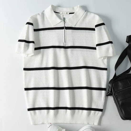 Leo striped zip polo shirt