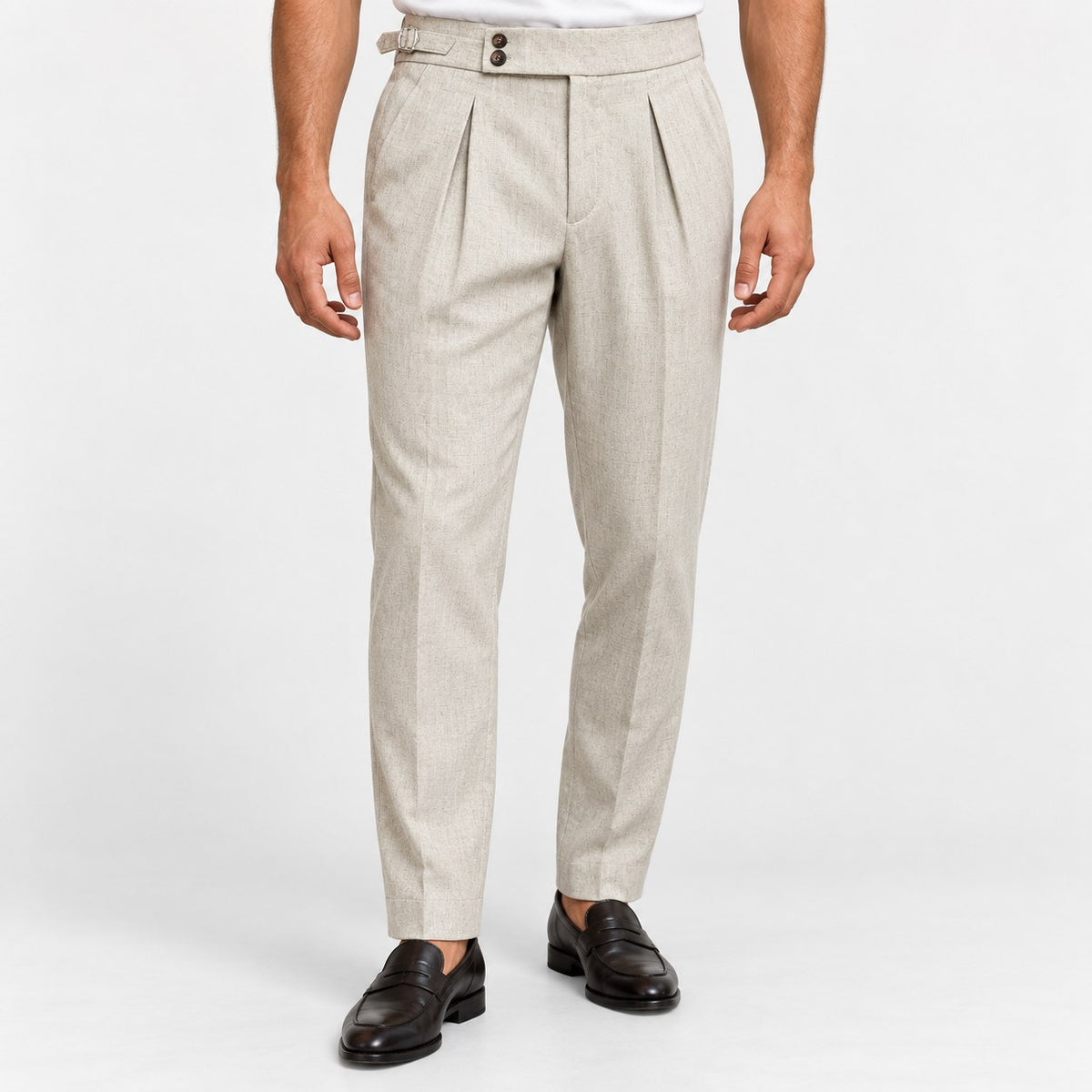 Linen blend pleated trousers