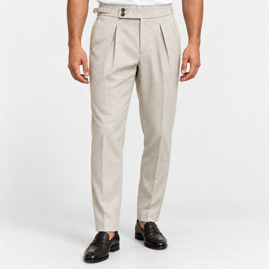 Linen blend pleated trousers