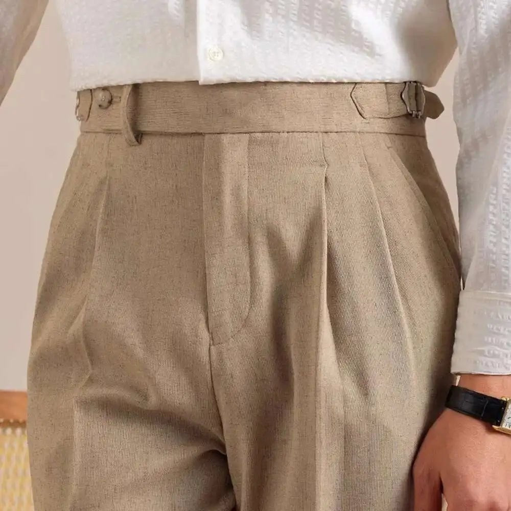 Linen straight fit suit pants
