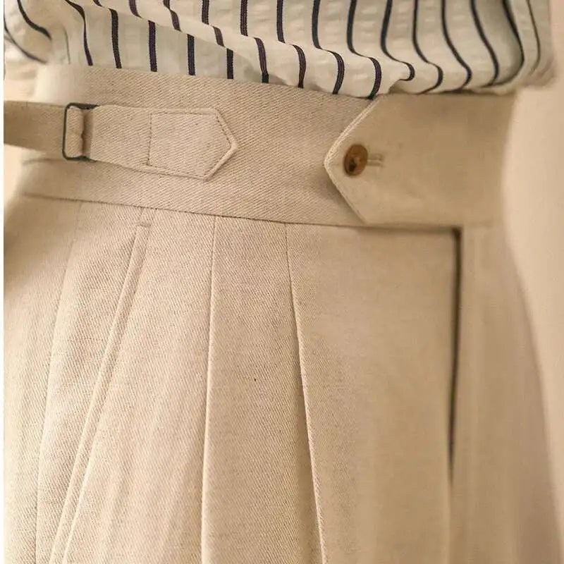Linen summer high-waist elegant trousers