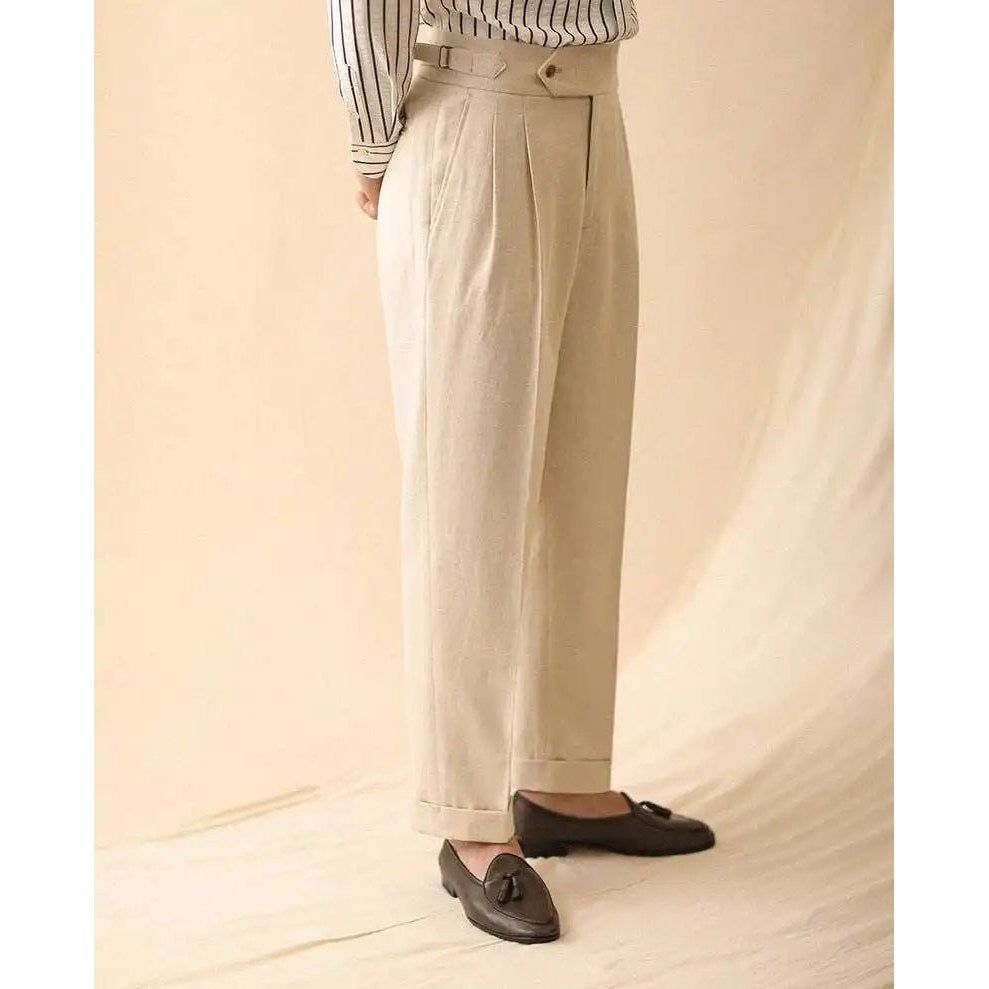 Linen summer high-waist elegant trousers