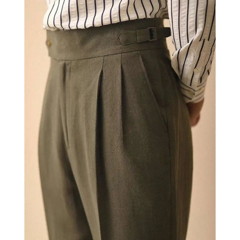 Linen summer high-waist elegant trousers