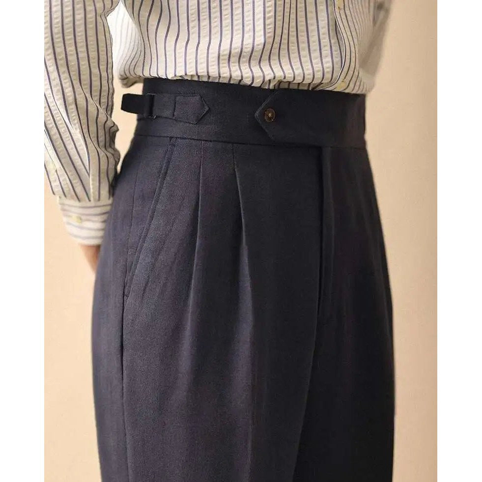 Linen summer high-waist elegant trousers