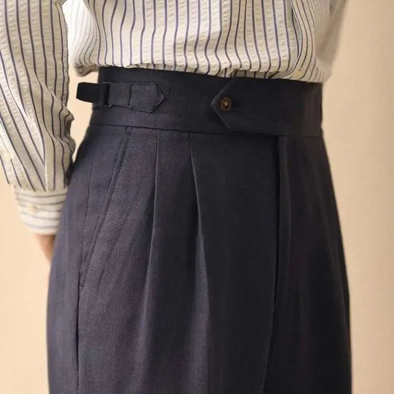 Linen summer high-waist elegant trousers