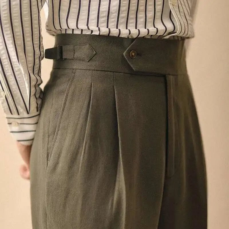 Linen summer high-waist elegant trousers