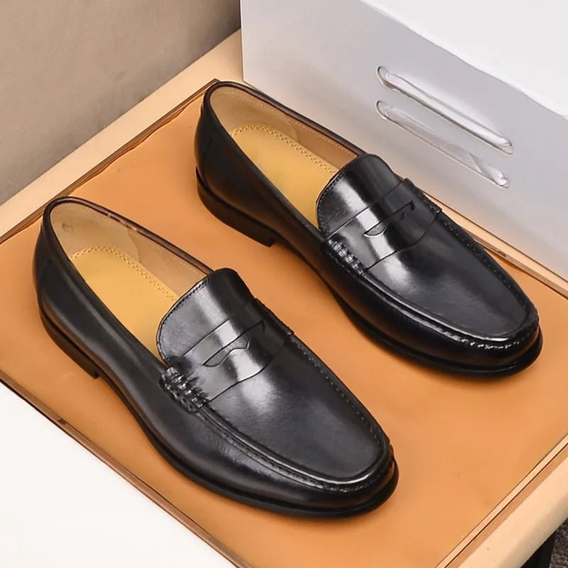 Luxury penny slip on genuine leather loafers