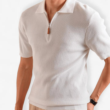 Lyocell-blend knitted zip polo shirt