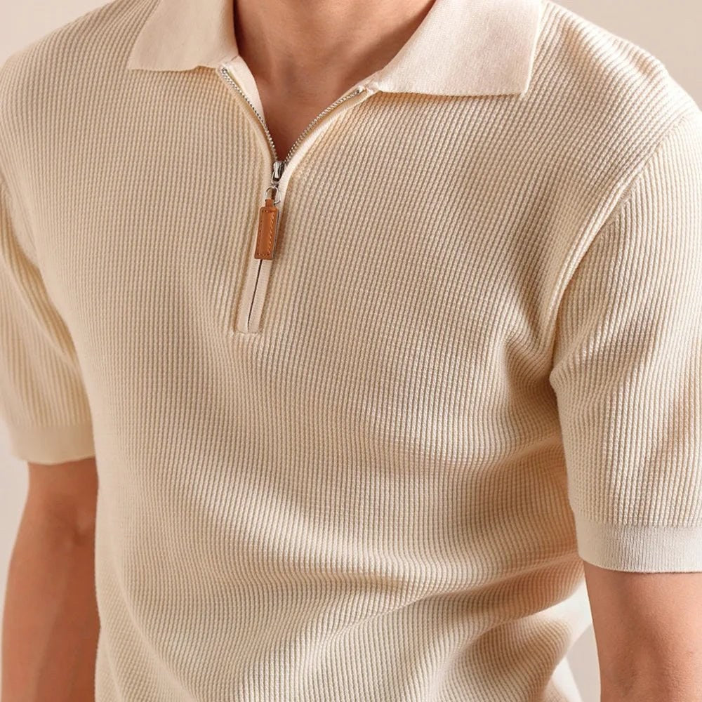 Lyocell-blend knitted zip polo shirt