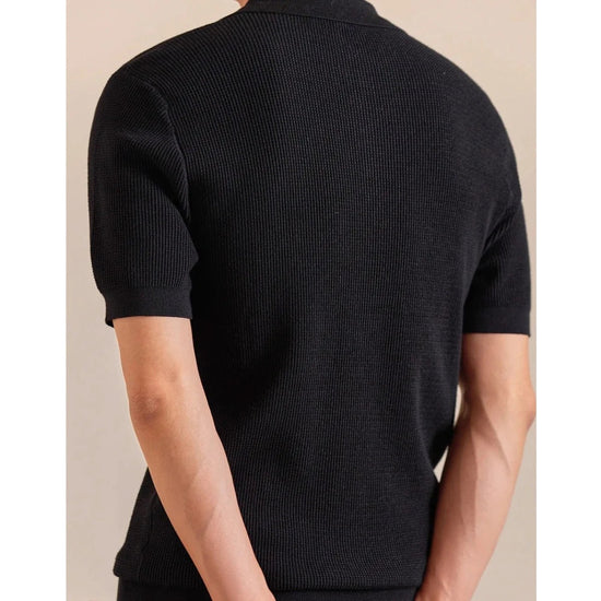 Lyocell-blend knitted zip polo shirt