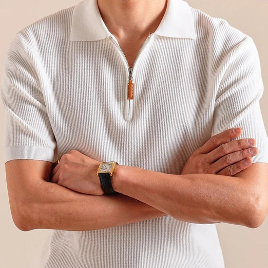 Lyocell-blend knitted zip polo shirt