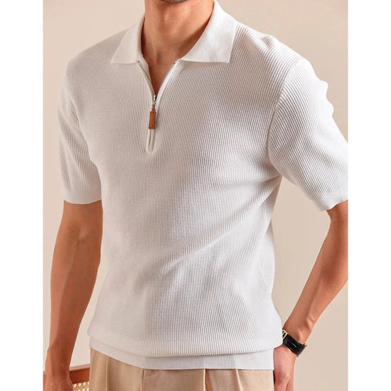 Lyocell-blend knitted zip polo shirt