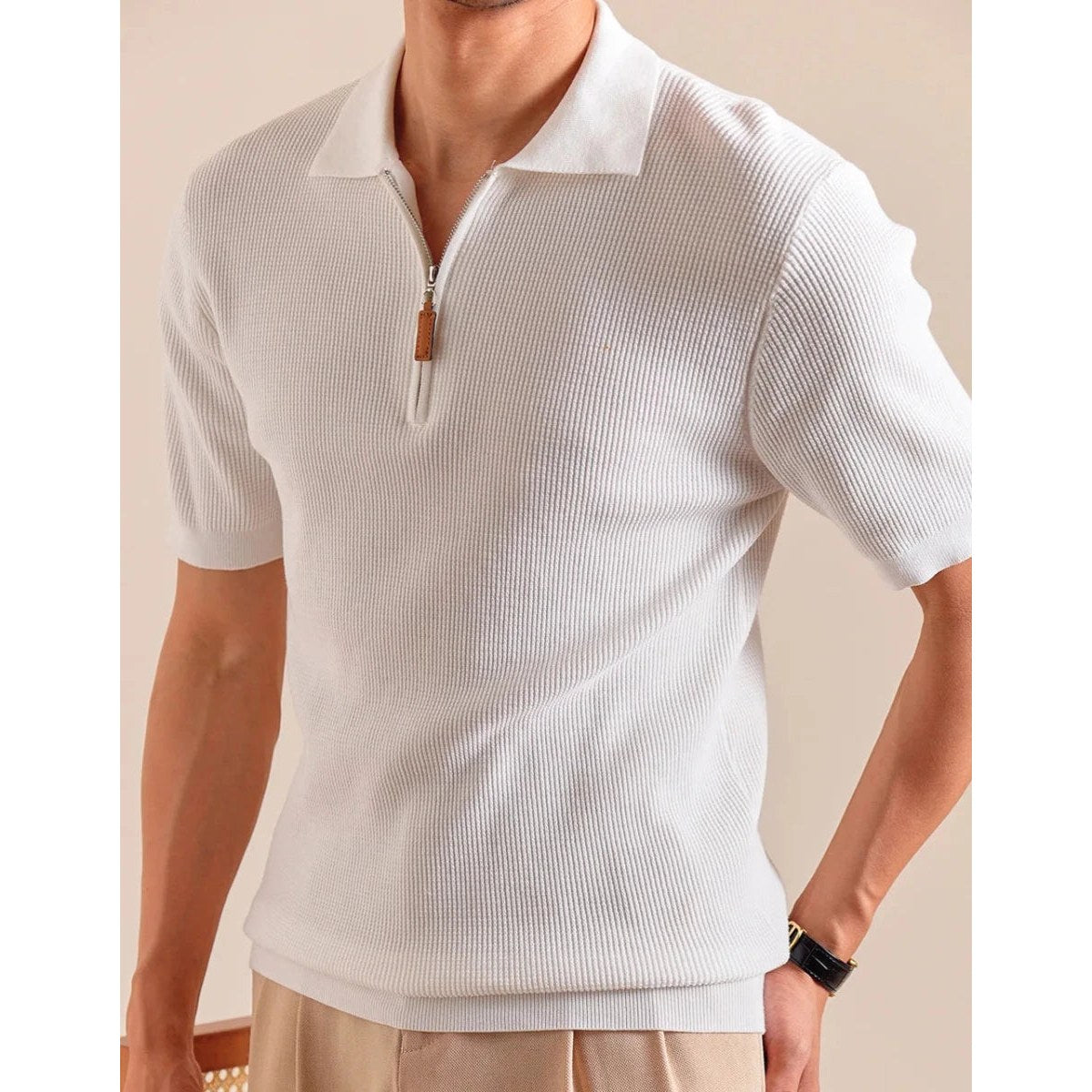 Lyocell-blend knitted zip polo shirt