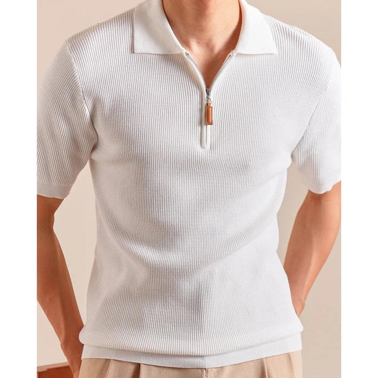 Lyocell-blend knitted zip polo shirt