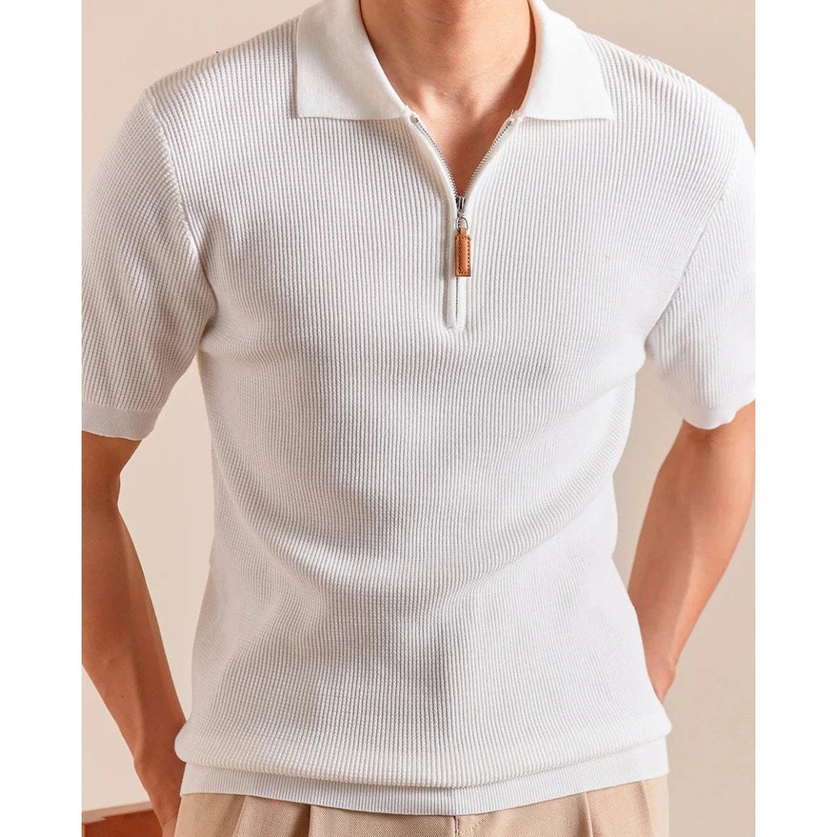 Lyocell-blend knitted zip polo shirt