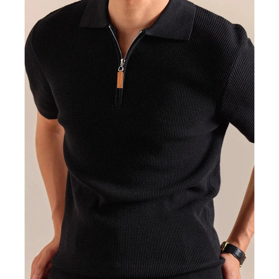 Lyocell-blend knitted zip polo shirt