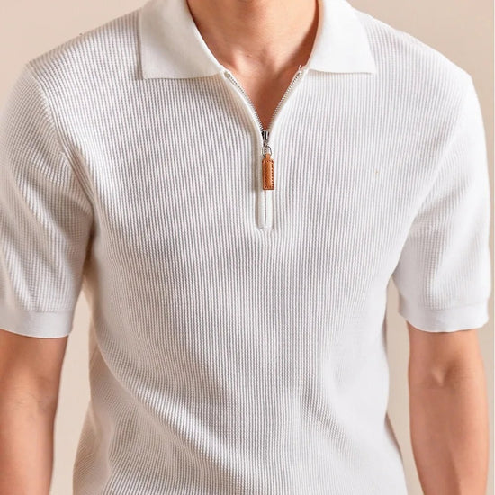 Lyocell-blend knitted zip polo shirt