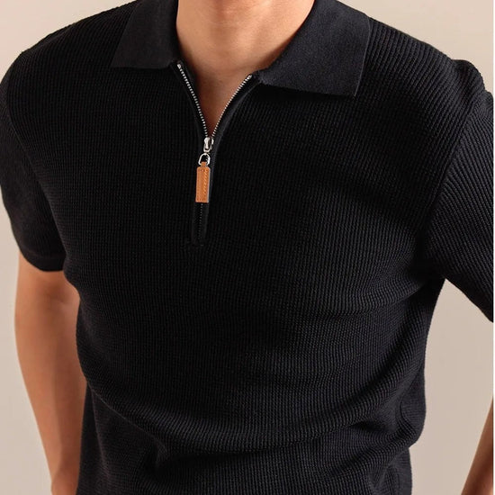 Lyocell-blend knitted zip polo shirt