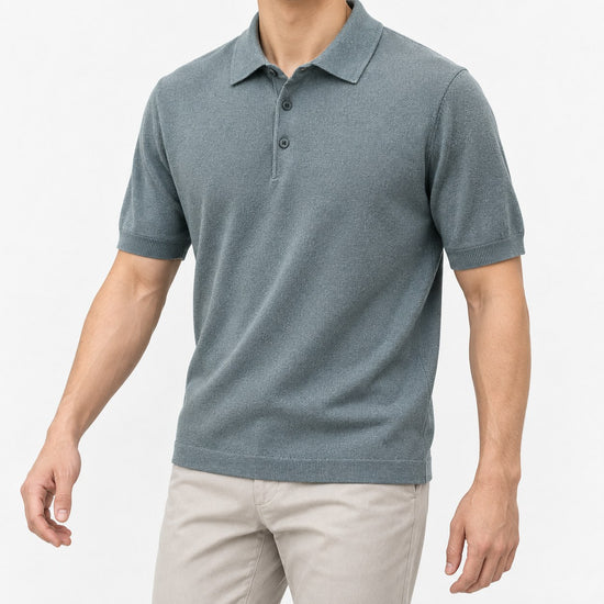 Lyocell silk polo with a fine textured knit