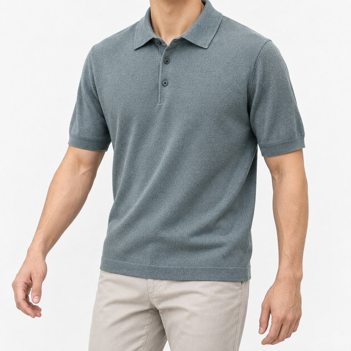Lyocell silk polo with a fine textured knit