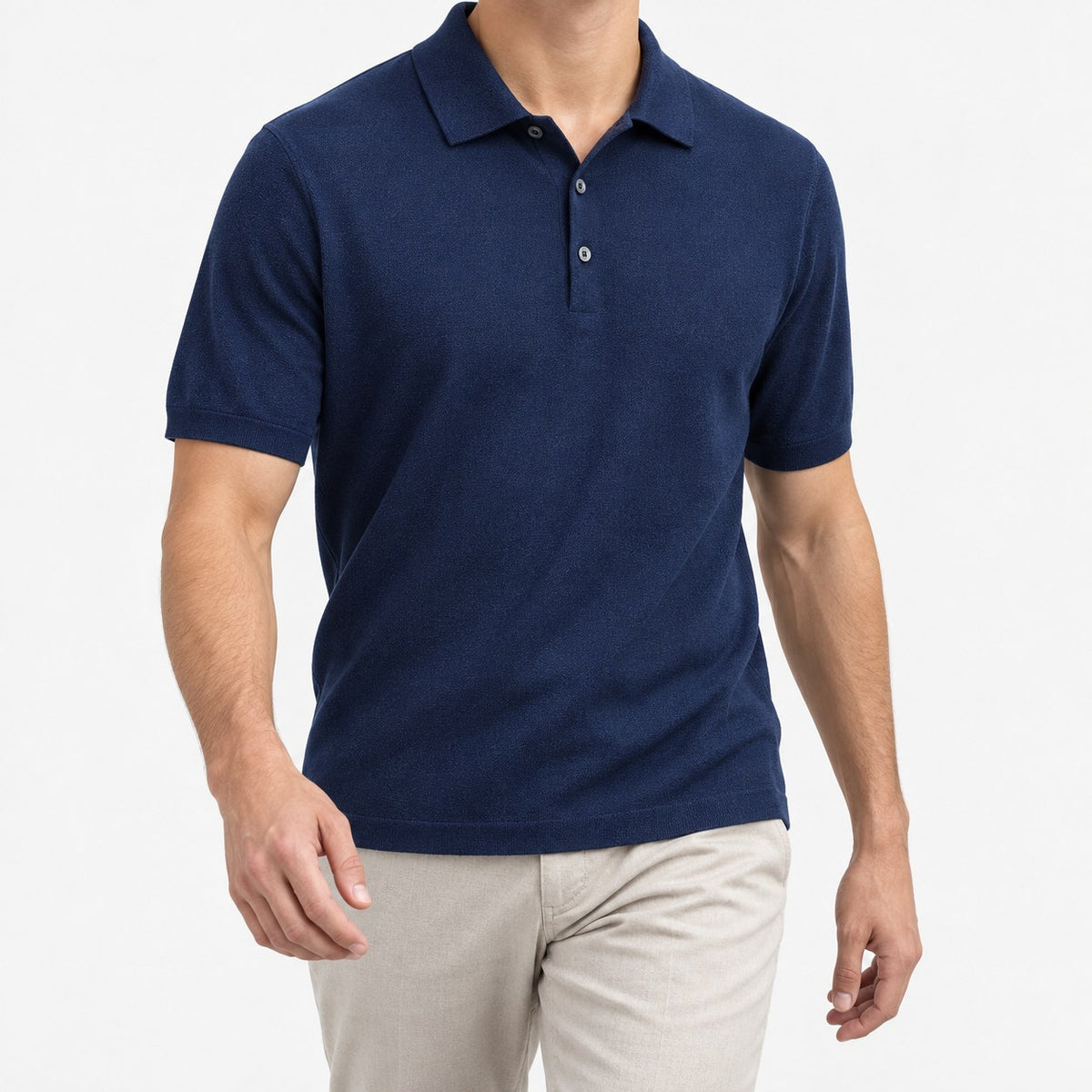 Lyocell silk polo with a fine textured knit