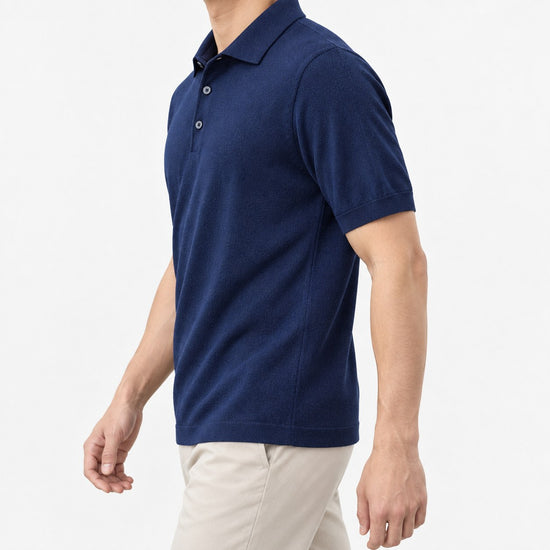 Lyocell silk polo with a fine textured knit