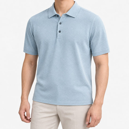 Lyocell silk polo with a fine textured knit