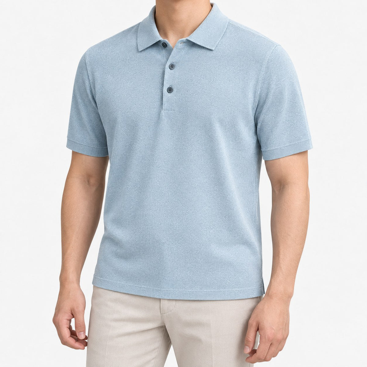 Lyocell silk polo with a fine textured knit
