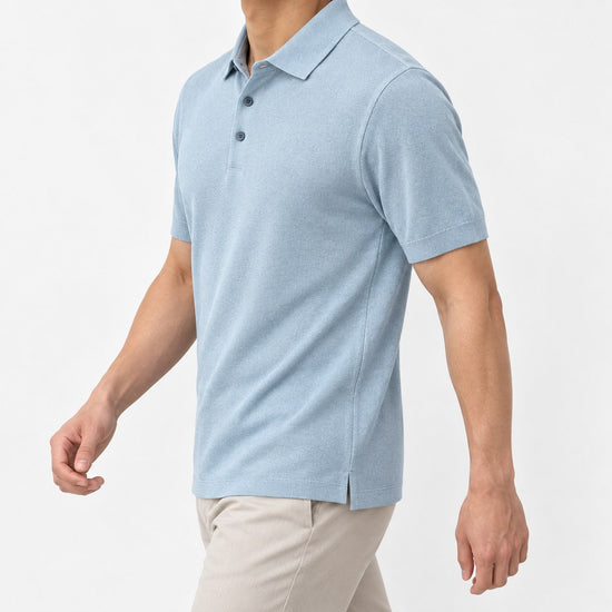 Lyocell silk polo with a fine textured knit