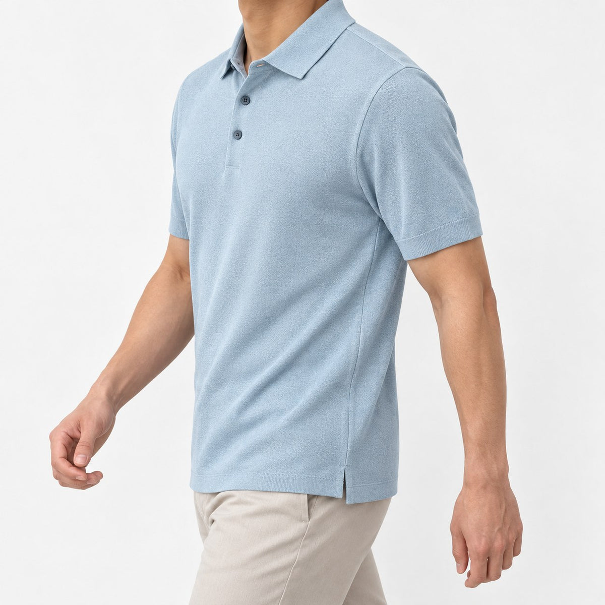 Lyocell silk polo with a fine textured knit