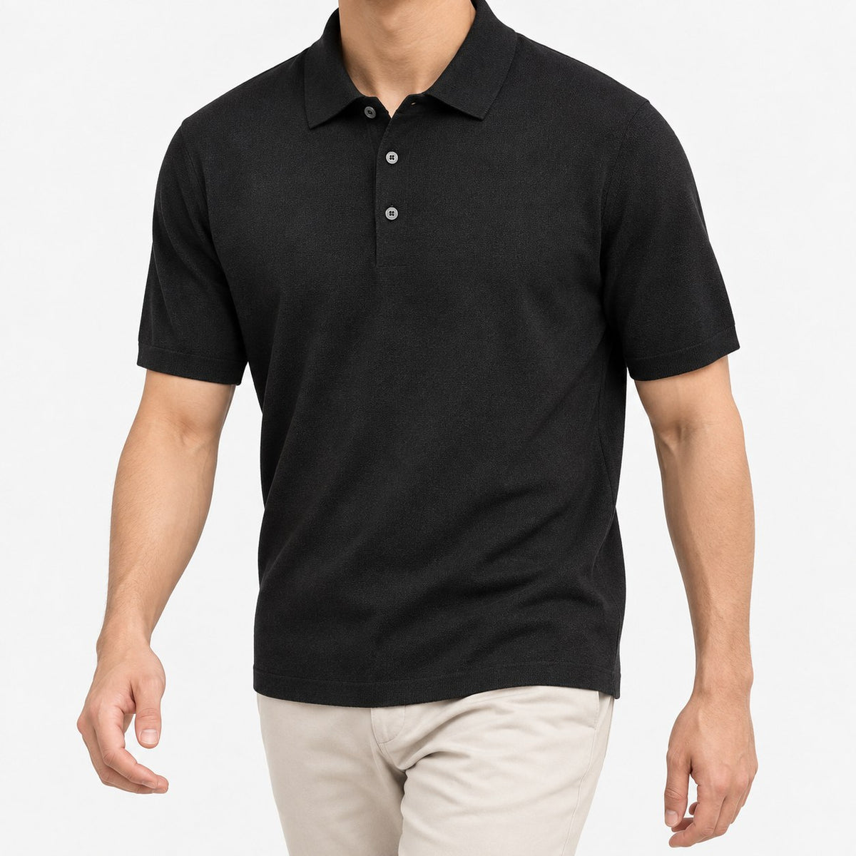 Lyocell silk polo with a fine textured knit