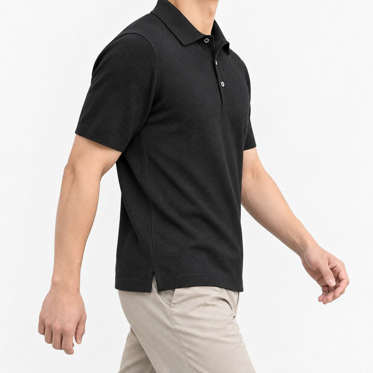 Lyocell silk polo with a fine textured knit