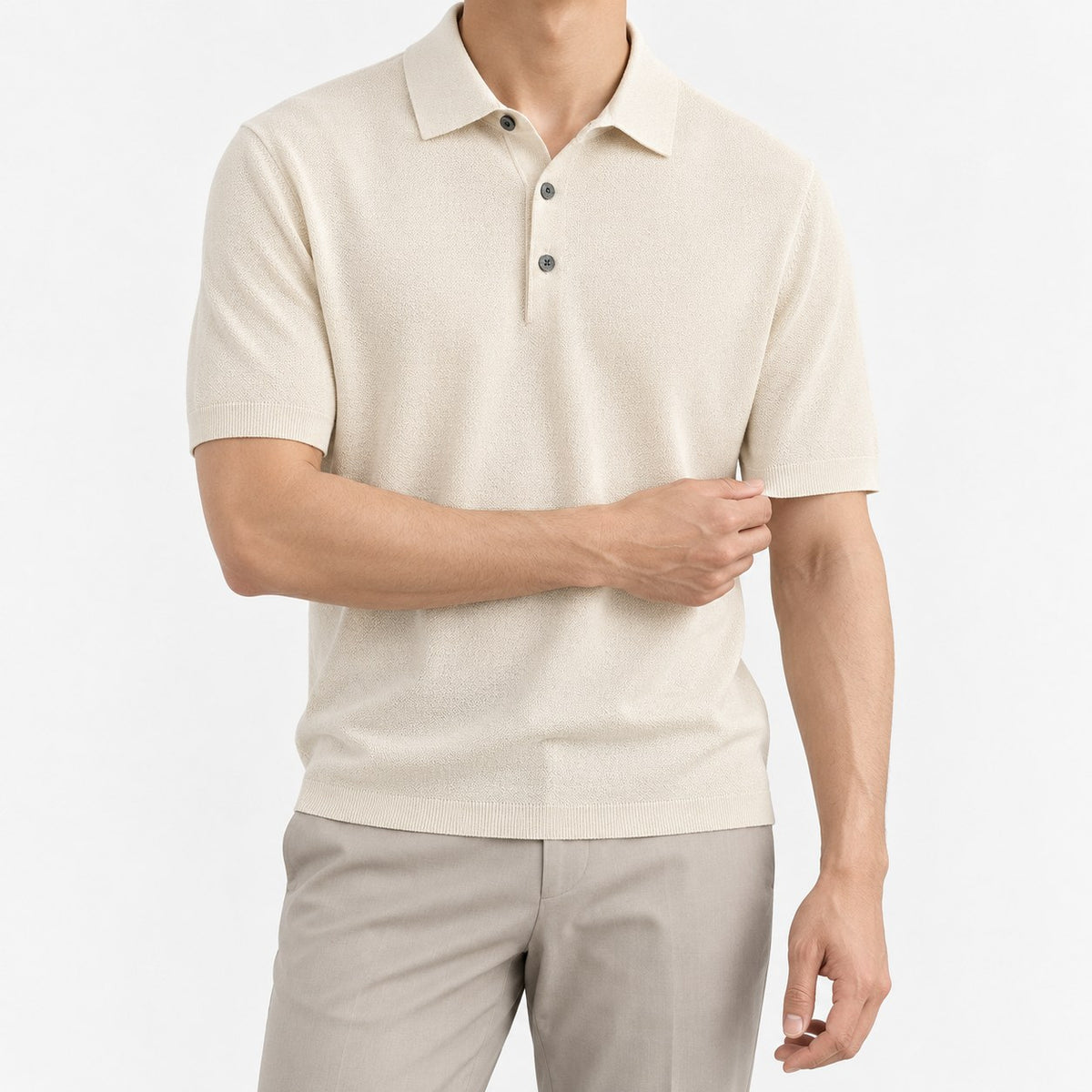 Lyocell silk polo with a fine textured knit