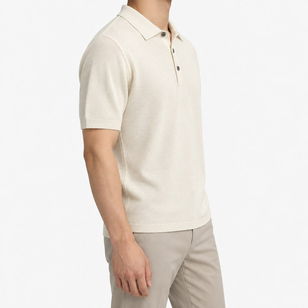 Lyocell silk polo with a fine textured knit