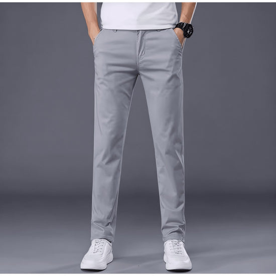 Men's baby blue t-shirt and light gray pants set