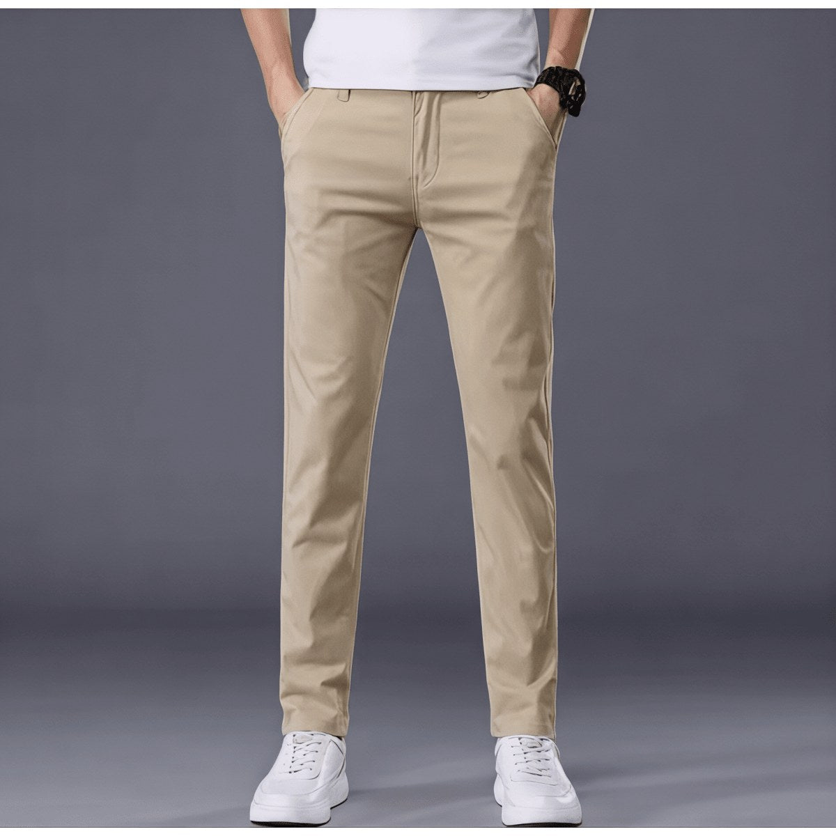 Men's baby blue t-shirt and beige pants set