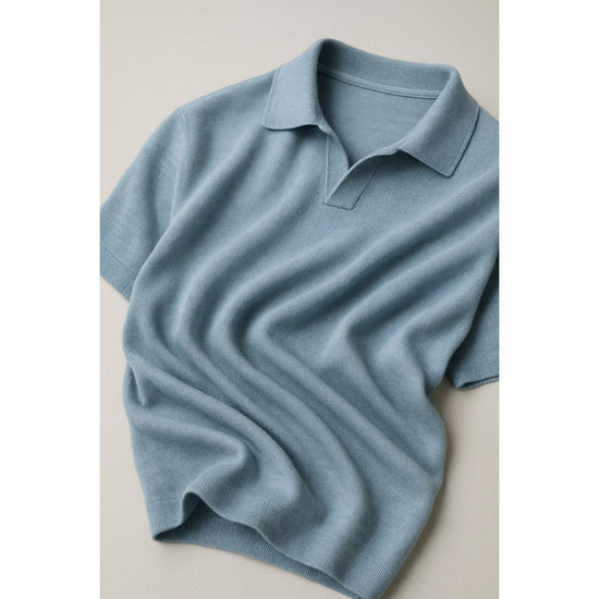 Men's baby blue t-shirt and light gray pants set